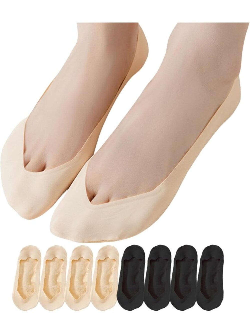 š§¦Women's Nude Black Low Socks Made of Ice Silk Surface on Cotton on the Bottom